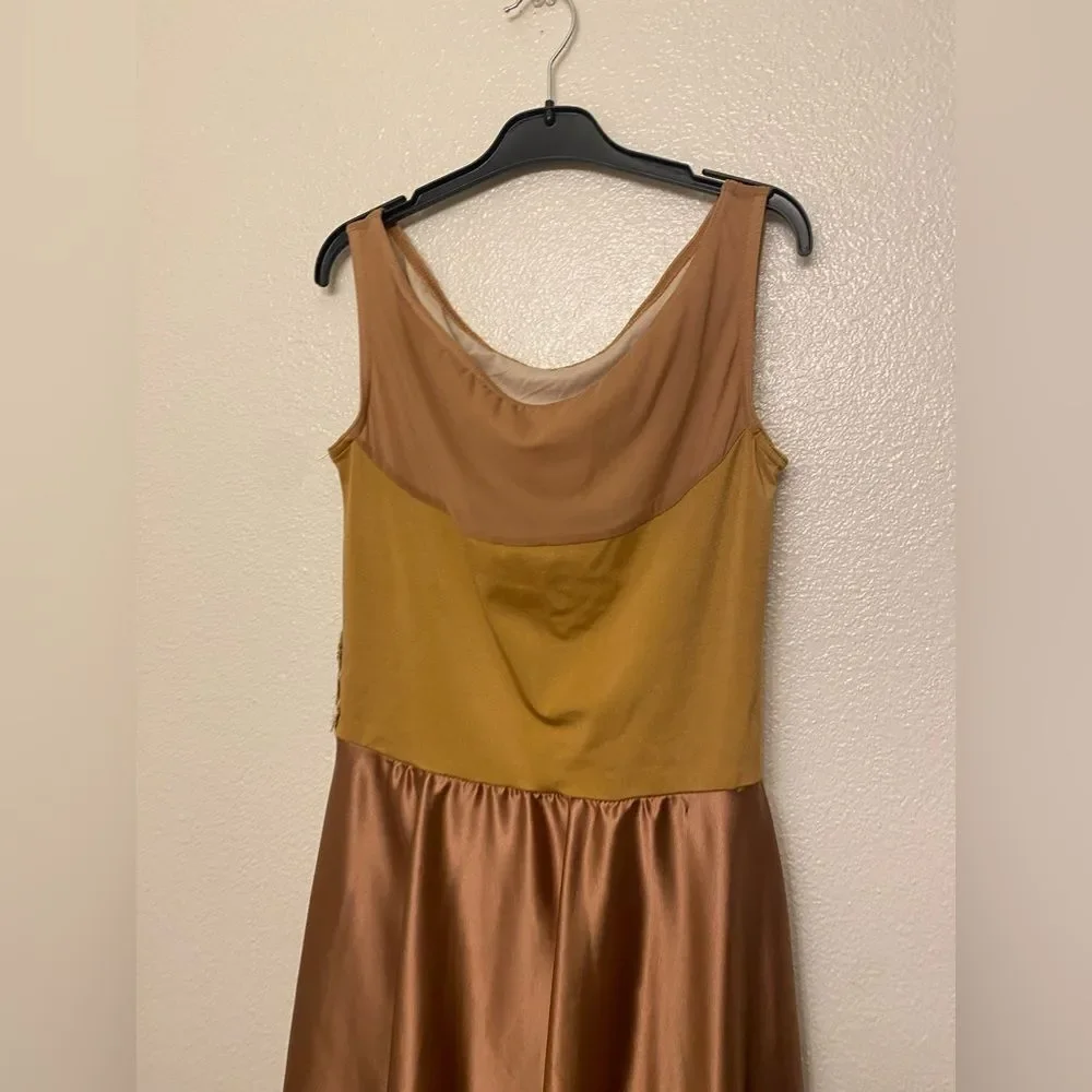 WEISSMAN Dance costume gold copper orange maxi dress Chasing Cars 13094 LA adult
